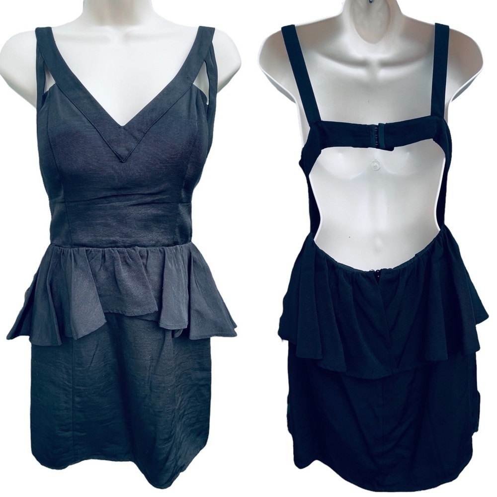 KEEPSAKE the label little black mini dress peplum ruffle sz small 8836